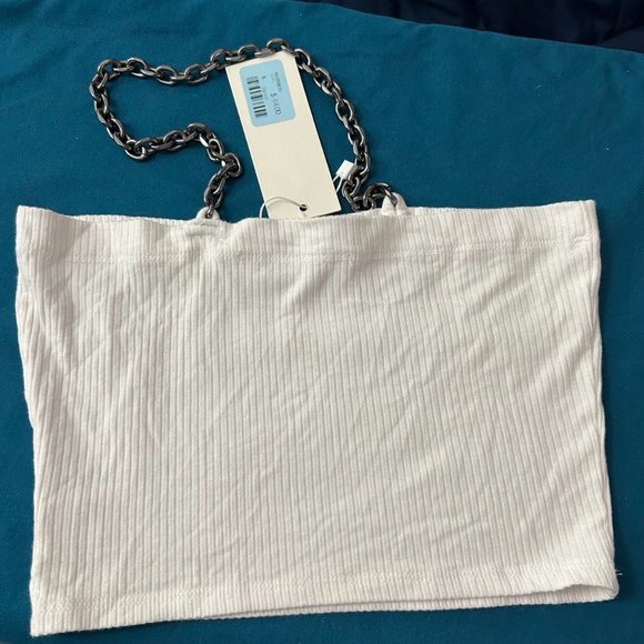 Emma & Sam One Shoulder Chain Ribbed Top Top Crop - Picture 5 of 6